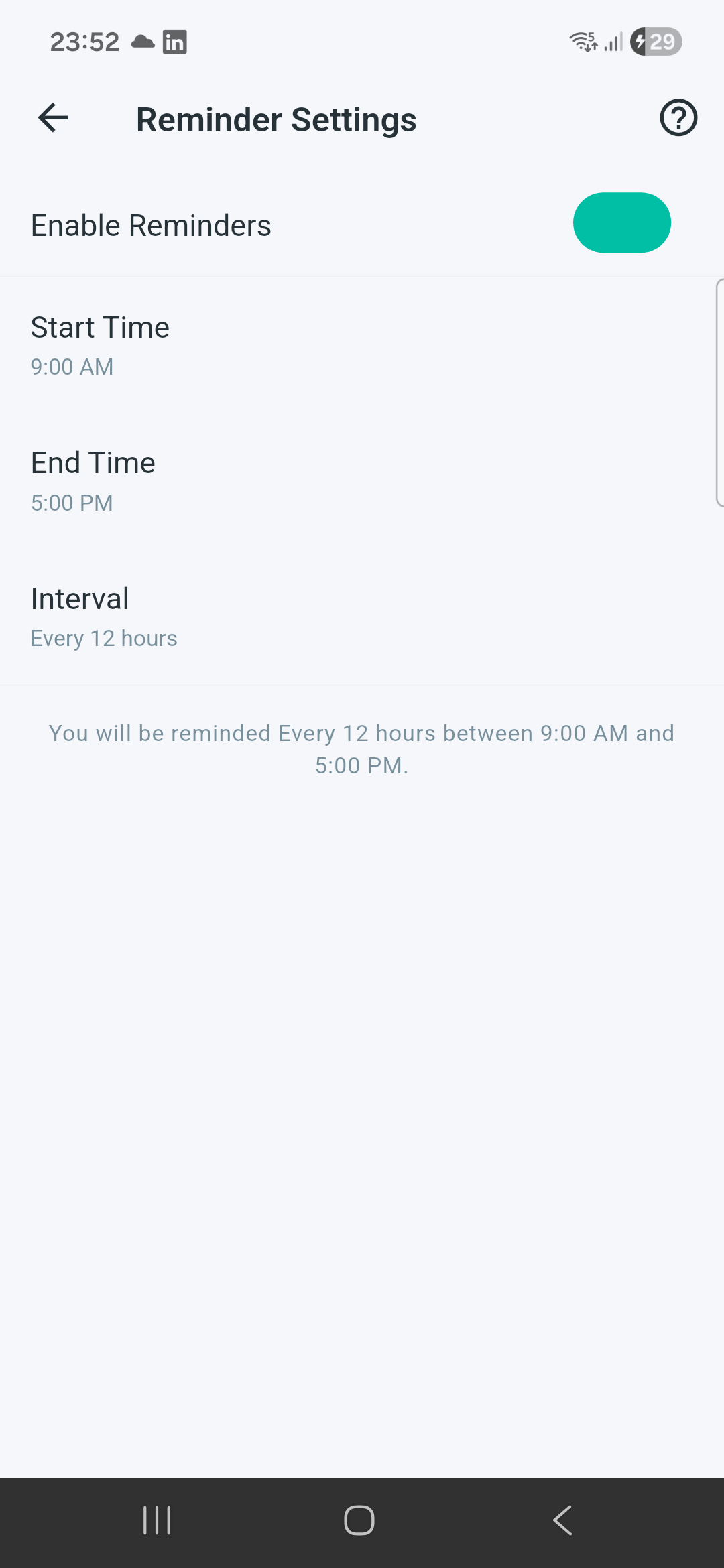 Reminders screen