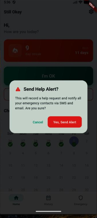 Help confirmation screen